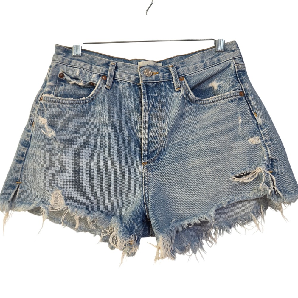 AGOLDE Jaden Denim Shorts Women 28 Blue Distressed High Rise Frayed Boho Street